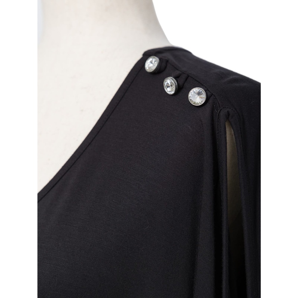 Women's Black Cutout Domain Sleeve Top Size S Crystal Buttons on Shoulders NWT - Picture 5 of 6